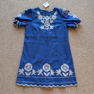 SundayUp Blue and White Embroidered Floral Dress